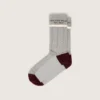 Gray socks with turn-up and burgundy and cream details