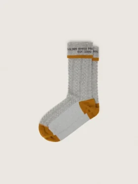 Gray socks with turn-up and orange-colored details