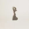 Heart-shaped charm in silver-colored brass with crystals