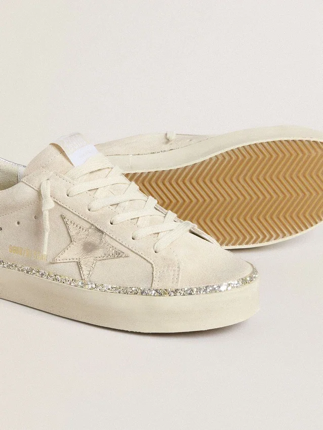 Hi Star in suede with silver metallic leather star and heel tab