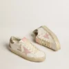 Hi Star in white leather with pink suede star and pink glitter heel tab