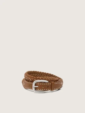 Houston belt in khaki woven leather with silver studs