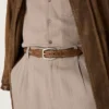 Houston belt in khaki woven leather with silver studs