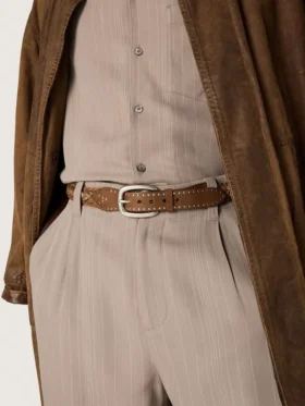 Houston belt in khaki woven leather with silver studs