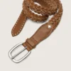 Houston belt in khaki woven leather with silver studs