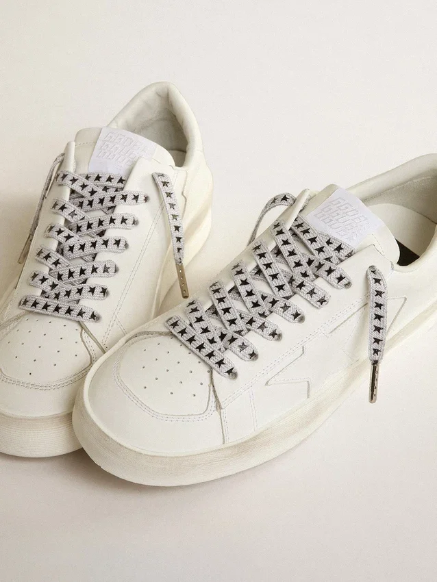 Ice-gray cotton laces with contrasting black stars