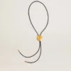 Jewelmates bolo tie necklace in black leather with antique gold metal detail