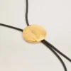 Jewelmates bolo tie necklace in black leather with antique gold metal detail
