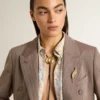 Jewelmates bolo tie necklace in black leather with antique gold metal detail
