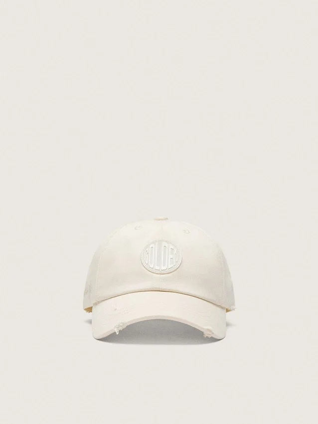 Journey baseball cap in white cotton twill with patch and Golden Goose embroidery