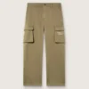 Journey boys’ cargo pants in military-green cotton gabardine with print