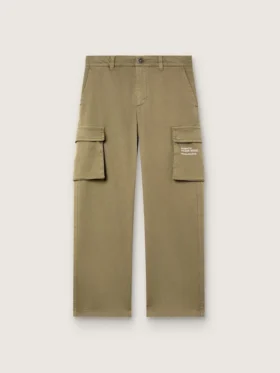 Journey boys’ cargo pants in military-green cotton gabardine with print