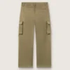 Journey boys’ cargo pants in military-green cotton gabardine with print