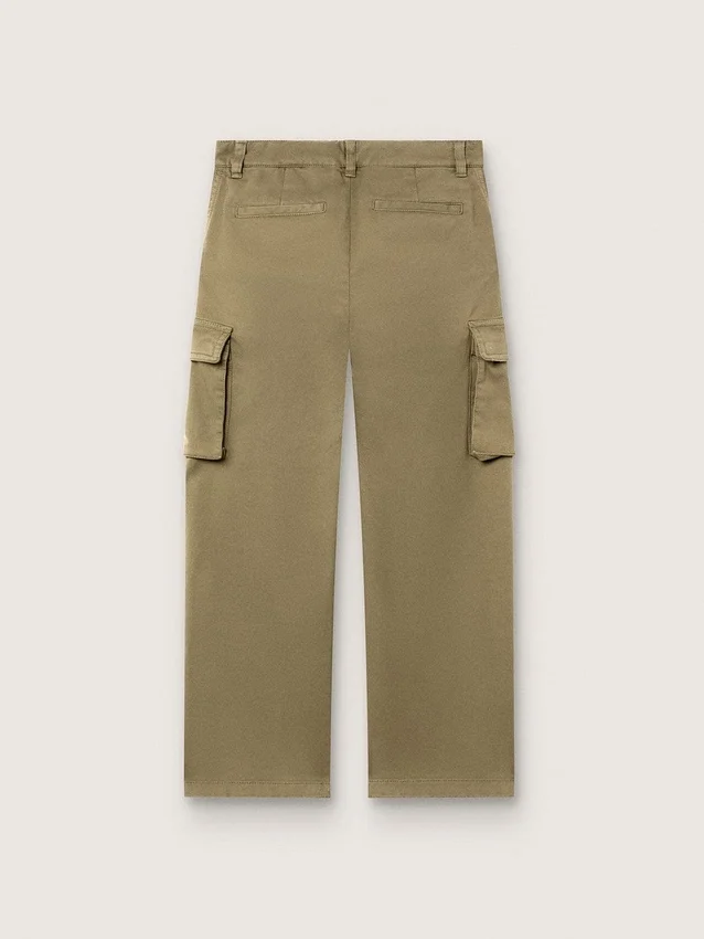 Journey boys’ cargo pants in military-green cotton gabardine with print