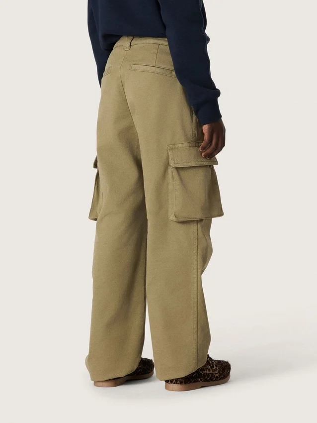 Journey boys’ cargo pants in military-green cotton gabardine with print