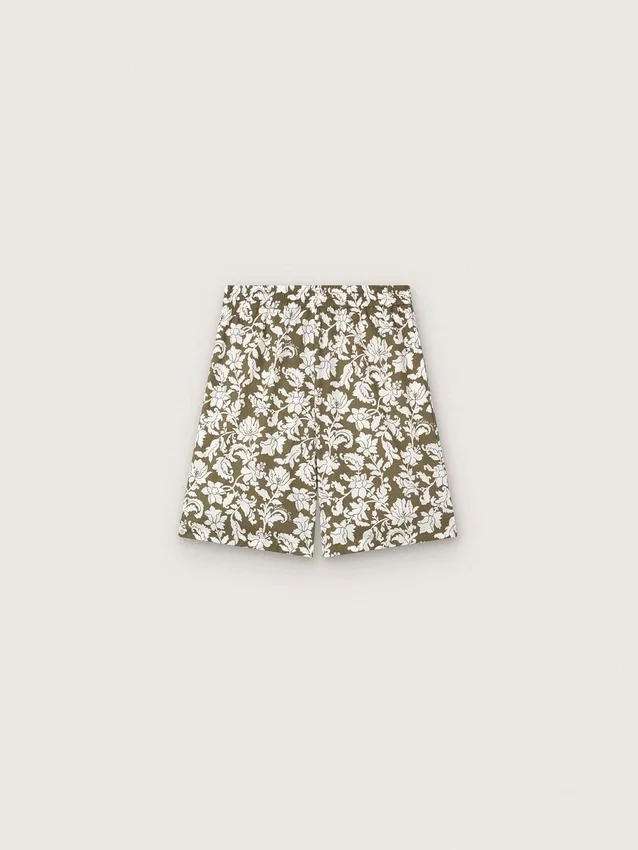 Journey boys’ cotton canvas shorts with green and white floral print