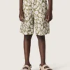 Journey boys’ cotton canvas shorts with green and white floral print