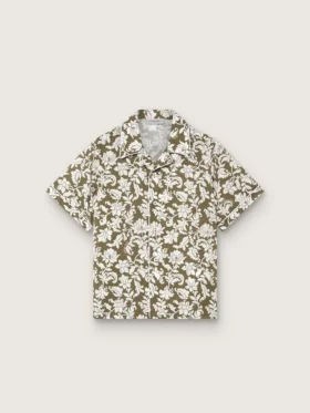 Journey boys’ shirt in cotton canvas with a green and white floral print
