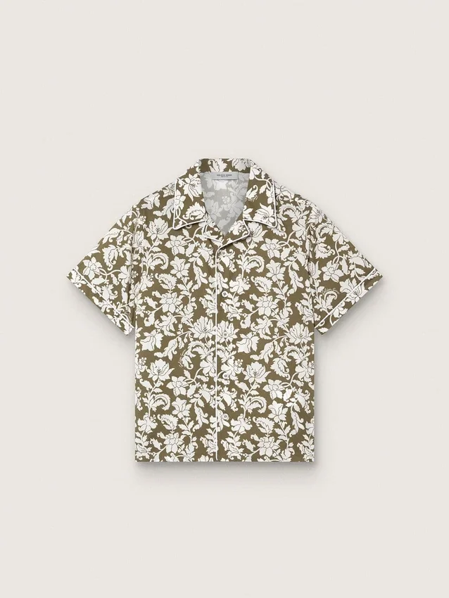 Journey boys’ shirt in cotton canvas with a green and white floral print