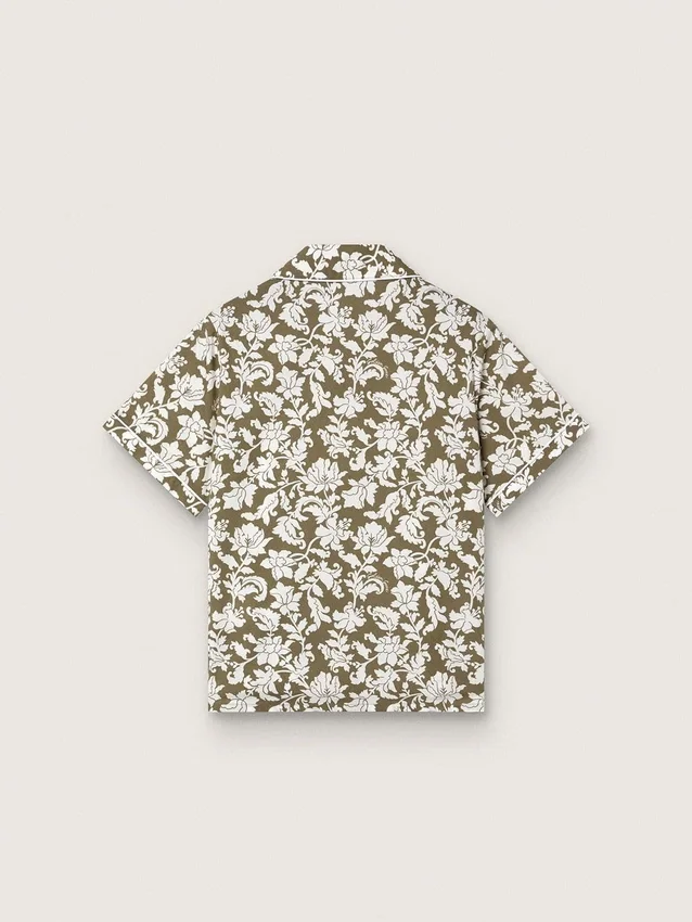 Journey boys’ shirt in cotton canvas with a green and white floral print