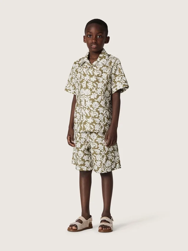 Journey boys’ shirt in cotton canvas with a green and white floral print