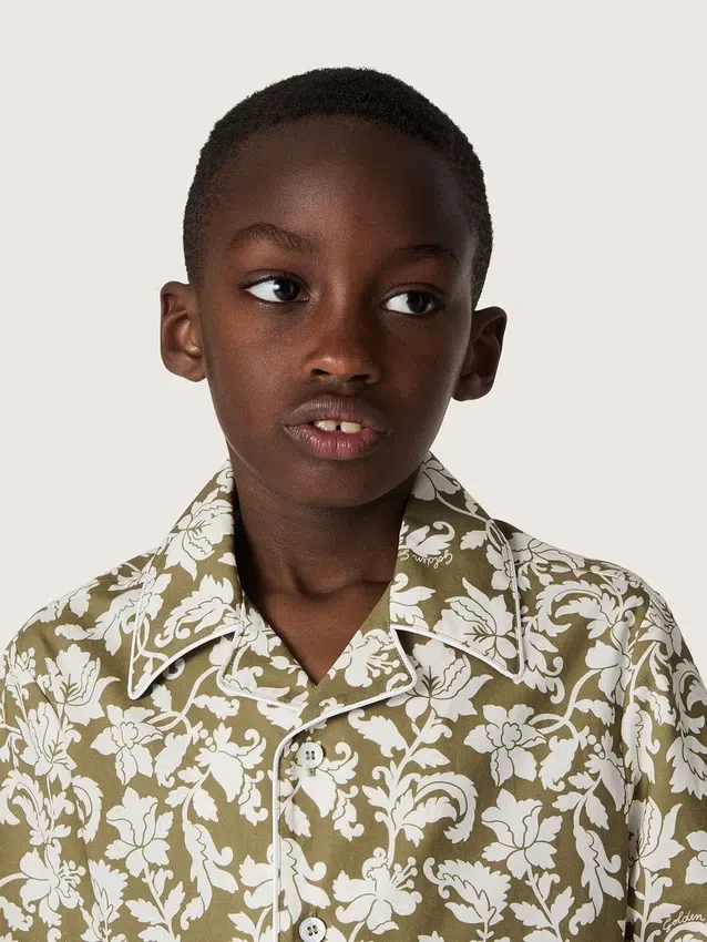 Journey boys’ shirt in cotton canvas with a green and white floral print