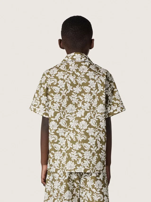 Journey boys’ shirt in cotton canvas with a green and white floral print