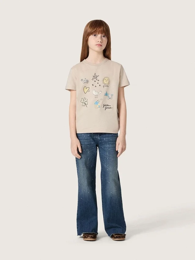 Journey girls’ bootcut jeans in blue denim with gradient rhinestones