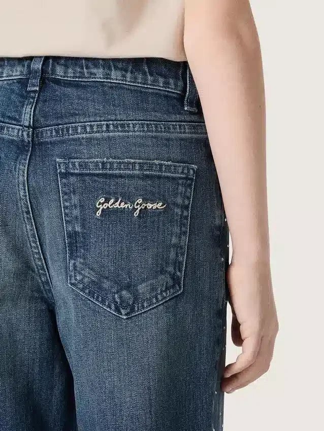 Journey girls’ bootcut jeans in blue denim with gradient rhinestones