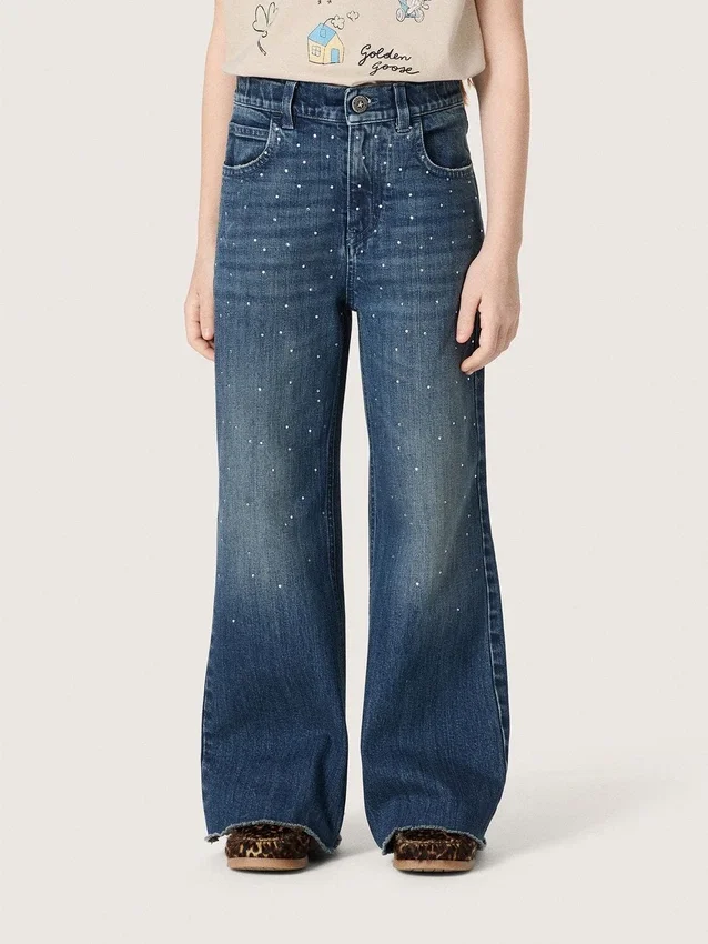 Journey girls’ bootcut jeans in blue denim with gradient rhinestones