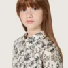 Journey girls’ dress in white cotton canvas with green floral print