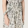 Journey girls’ dress in white cotton canvas with green floral print