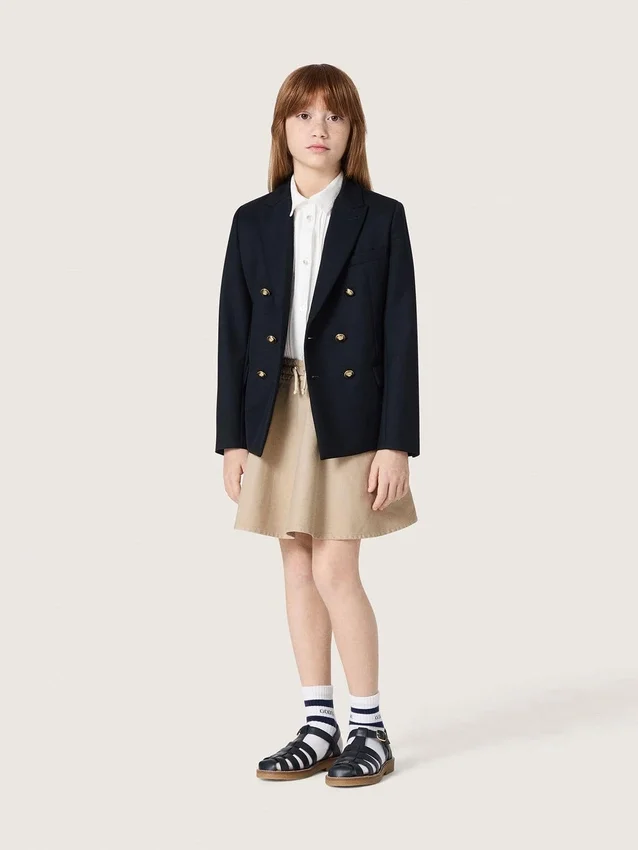 Journey girls’ miniskirt in beige cotton gabardine with print