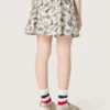 Journey girls’ miniskirt in white cotton canvas with green floral print