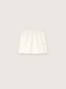 Journey girls’ miniskirt in white cotton fleece with crystals and embroidery
