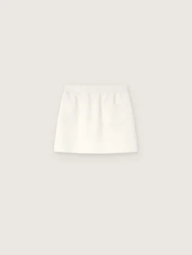 Journey girls’ miniskirt in white cotton fleece with crystals and embroidery