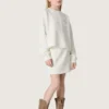 Journey girls’ miniskirt in white cotton fleece with crystals and embroidery