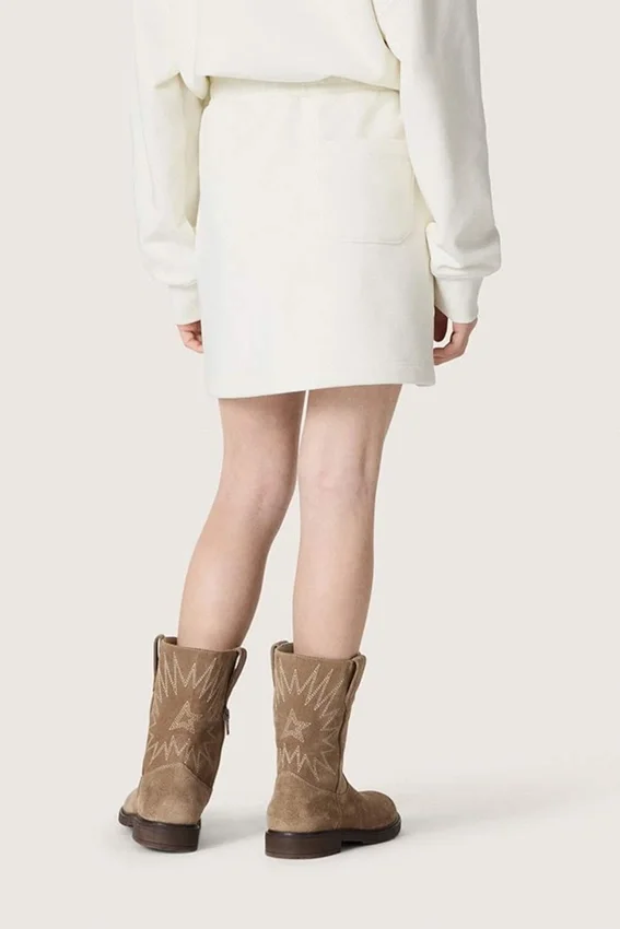Journey girls’ miniskirt in white cotton fleece with crystals and embroidery