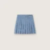 Journey girls’ pleated miniskirt in light blue cotton chambray with embroidered logo
