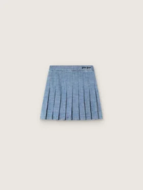 Journey girls’ pleated miniskirt in light blue cotton chambray with embroidered logo