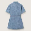 Journey girls’ short-sleeved shirt dress in light blue cotton chambray with embroidered patch