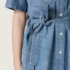 Journey girls’ short-sleeved shirt dress in light blue cotton chambray with embroidered patch