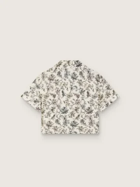 Journey girls’ short-sleeved shirt in white cotton canvas with a green floral print