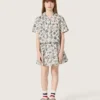 Journey girls’ miniskirt in white cotton canvas with green floral print