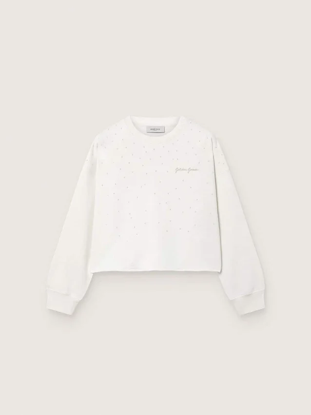Journey girls’ sweatshirt in white cotton with crystals and logo