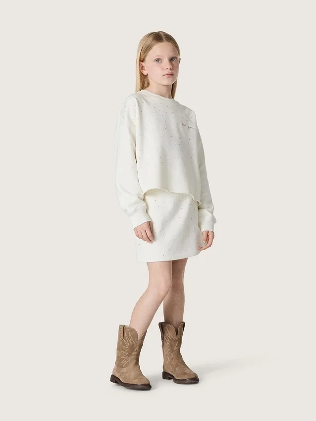 Journey girls’ sweatshirt in white cotton with crystals and logo