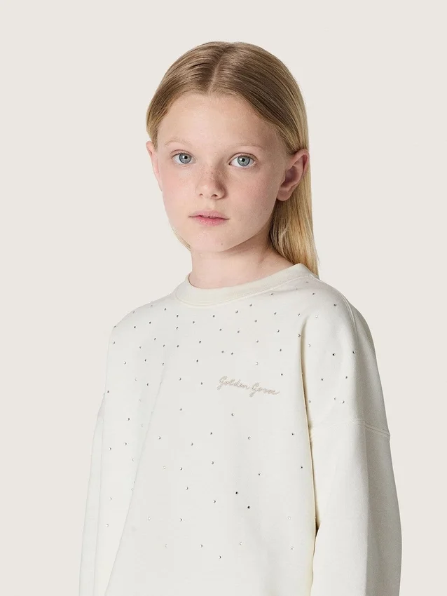 Journey girls’ sweatshirt in white cotton with crystals and logo