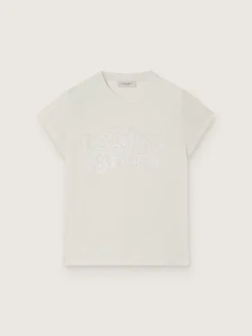 Journey girls’ T-shirt in white cotton jersey with silver studs