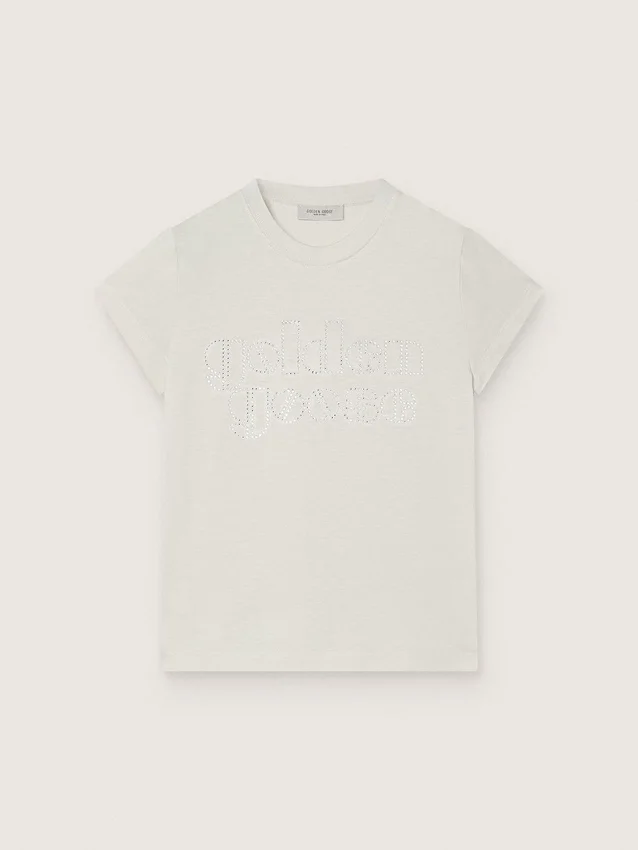 Journey girls’ T-shirt in white cotton jersey with silver studs