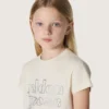 Journey girls’ T-shirt in white cotton jersey with silver studs